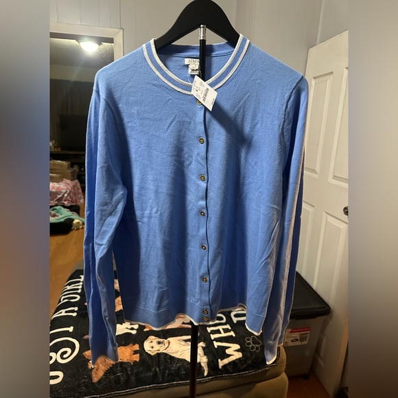 J.Crew Women's Blue Tipped Cotton Cardigan Sweater XL NWT - Preppy Classic - Picture 8 of 9